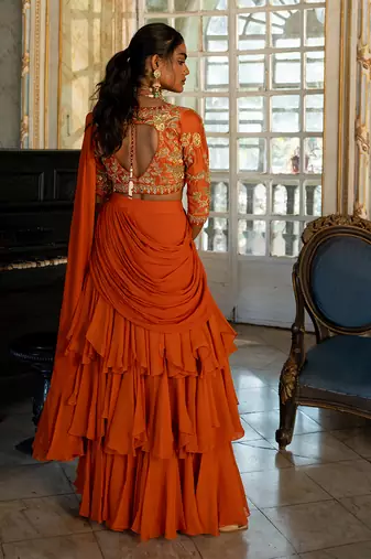 Amayra Orange Layered Saree Set