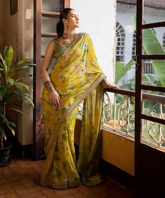 Trisha Yellow Mint Saree Set 1