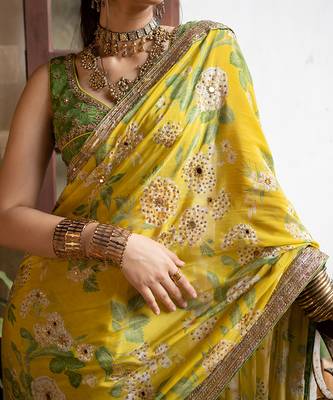 Trisha Yellow Mint Saree Set 2