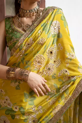 Trisha Yellow Mint Saree Set