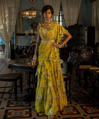 Safiya Yellow Ruffle Saree Set 1