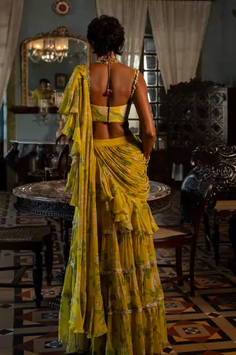 Safiya Yellow Ruffle Saree Set