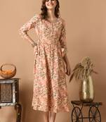 Pink floral printed work rayon anarkali kurta