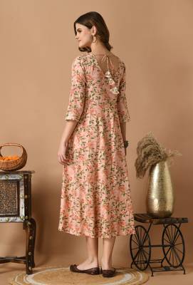 Pink floral printed work rayon anarkali kurta 2