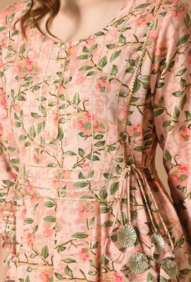 Pink floral printed work rayon anarkali kurta 5