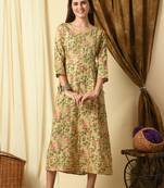 Yellow floral printed work rayon anarkali kurta