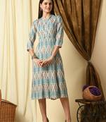Sky blue geometric printed work rayon a-line kurta