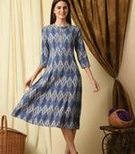 Blue geometric printed work rayon a-line kurta