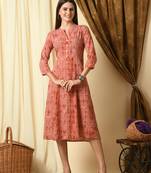 Pink geometric printed work rayon a-line kurta