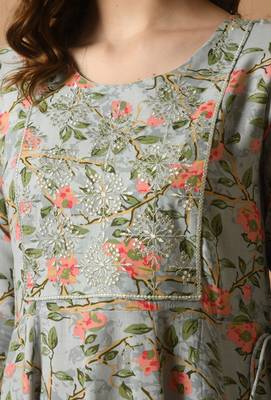 Grey floral printed with embroidered work rayon anarkali kurta 2