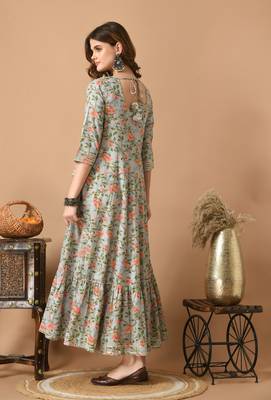 Grey floral printed with embroidered work rayon anarkali kurta 4