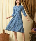 Sky blue geometric printed work rayon a-line kurta