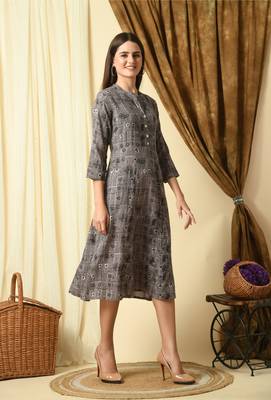 Grey geometric printed work rayon a-line kurta 5