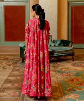 Pink floral printed jacket and knot skirt set 2