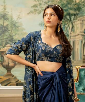Navy blue self woven jacquard jacket set 2