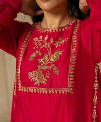 Rani pink silk kurta pant set 3