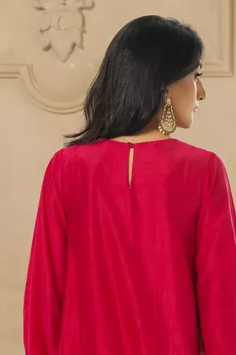 Rani pink silk kurta pant set