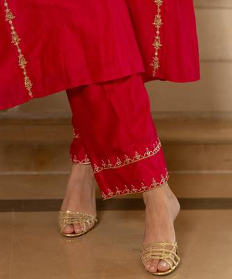 Rani pink silk kurta pant set 5