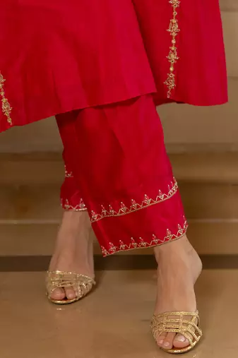 Rani pink silk kurta pant set