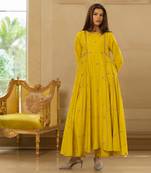 Lime yellow silk kurta pant set