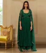 Emerald green chanderi anarkali set