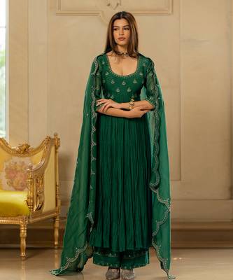 Emerald green chanderi anarkali set 2