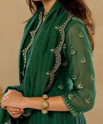 Emerald green chanderi anarkali set 4