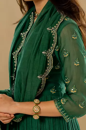 Emerald green chanderi anarkali set