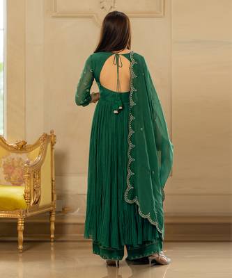Emerald green chanderi anarkali set 5