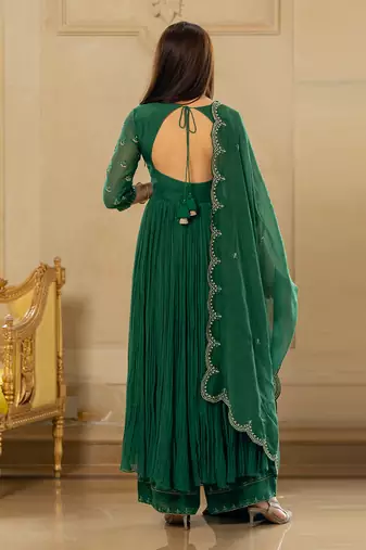 Emerald green chanderi anarkali set