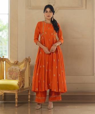 Rust silk kurta pant set 1