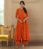 Rust silk kurta pant set