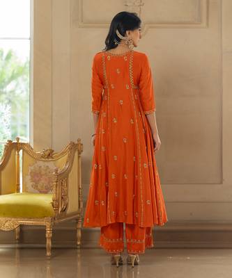 Rust silk kurta pant set 2