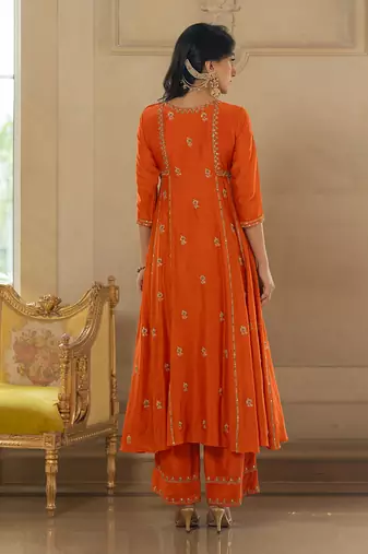 Rust silk kurta pant set