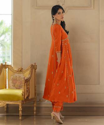 Rust silk kurta pant set 3