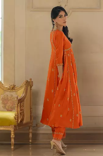 Rust silk kurta pant set