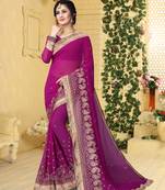 Purple Heavy Zari Embroidery Work Georgette Saree