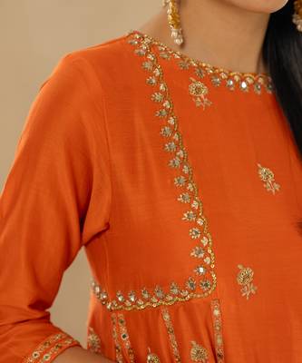 Rust silk kurta pant set 4