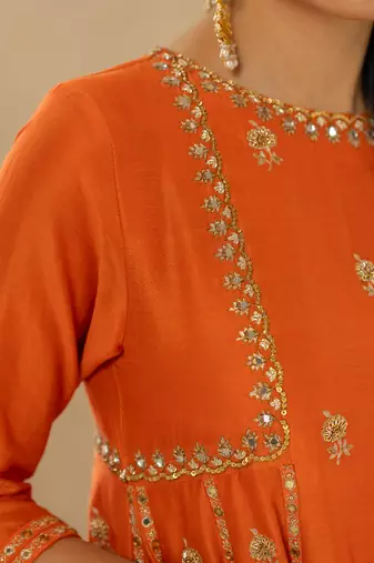Rust silk kurta pant set