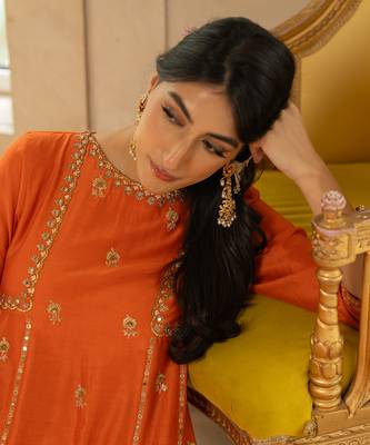 Rust silk kurta pant set 5