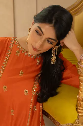 Rust silk kurta pant set