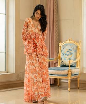 Orange antique embroidered peplum set 2