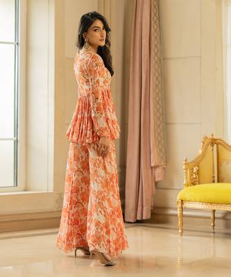 Orange antique embroidered peplum set 3