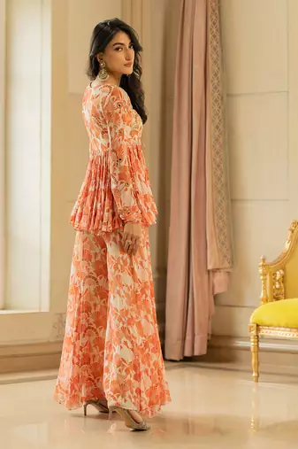 Orange antique embroidered peplum set