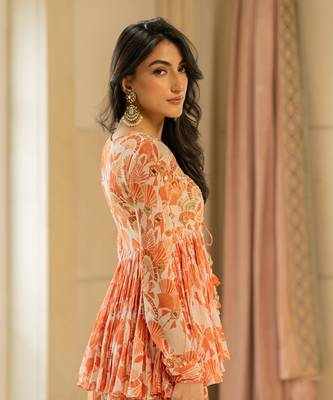Orange antique embroidered peplum set 4