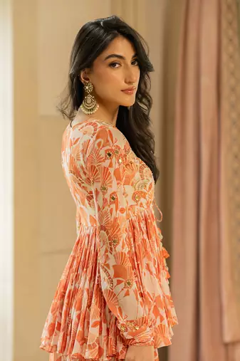 Orange antique embroidered peplum set