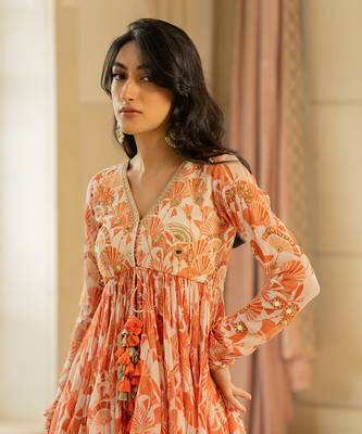 Orange antique embroidered peplum set 5