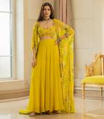 Lime Yellow Georgette Embroidered Palazzo Suit with Jacket