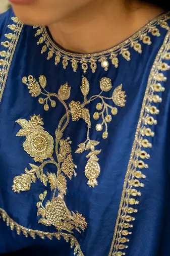 Electric blue silk kurta pant set
