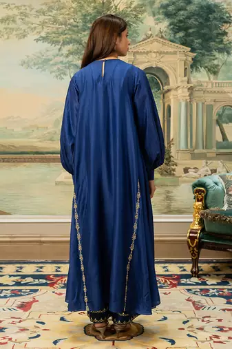 Electric blue silk kurta pant set
